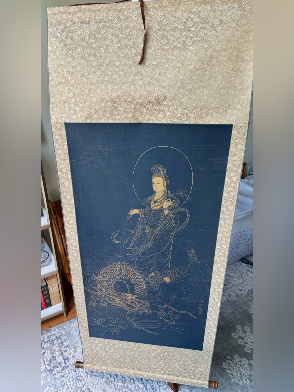 Guanyin Buddha and Dragon - Gold Etching Wall Scroll - Picture 5 of 6